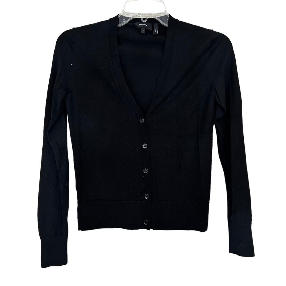 Theory Black 100% Wool Button Front Cardigan Sz S
